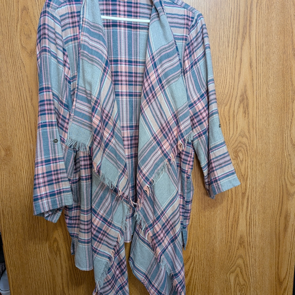 Plaid Flannel Cardigan/Jacket, in Blue and Pink